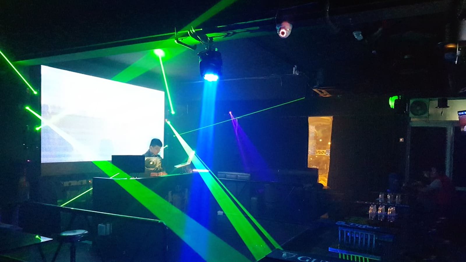 Lounge floor with lasers and a big screen at Genesis KTV, Midlands Park, Pulau Tikus, Penang