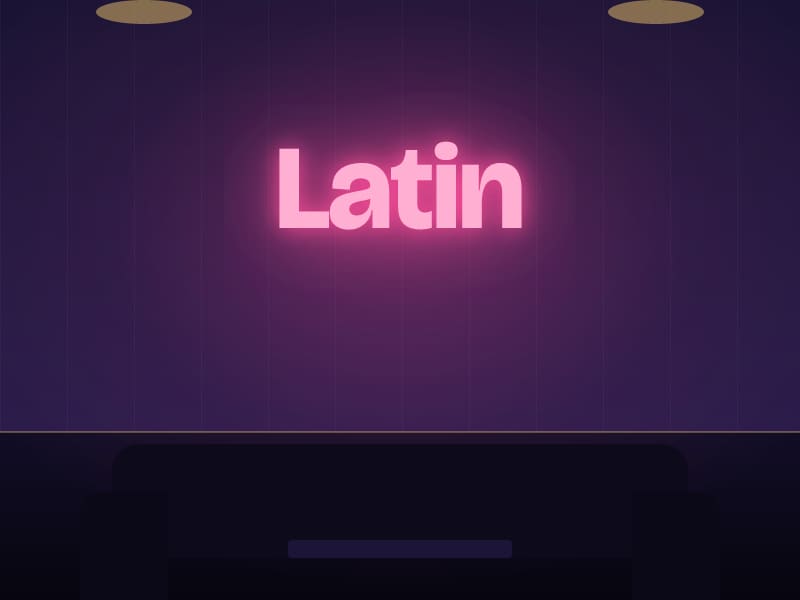 Illustration of a neon Latin sign in a dark private room, KTV lounge in George Town, Penang