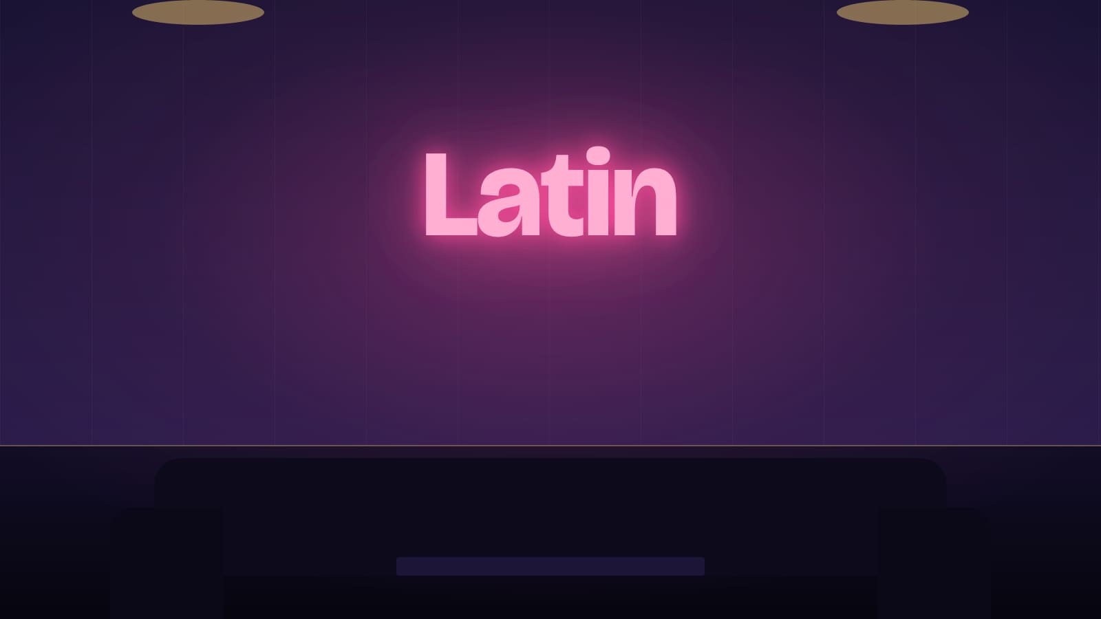 Illustration of a neon Latin sign in a dark private room, KTV lounge in George Town, Penang