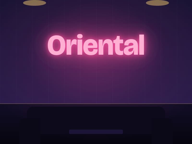 Illustration of a neon Oriental sign in a dark private room, KTV lounge in George Town, Penang